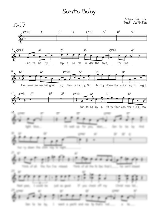 Ariana Grande - Santa Baby 보컬 멜로디 악보(Lead Sheet) (코드, 가사 포함) by AYULMUSIC PIANO STUDIO0