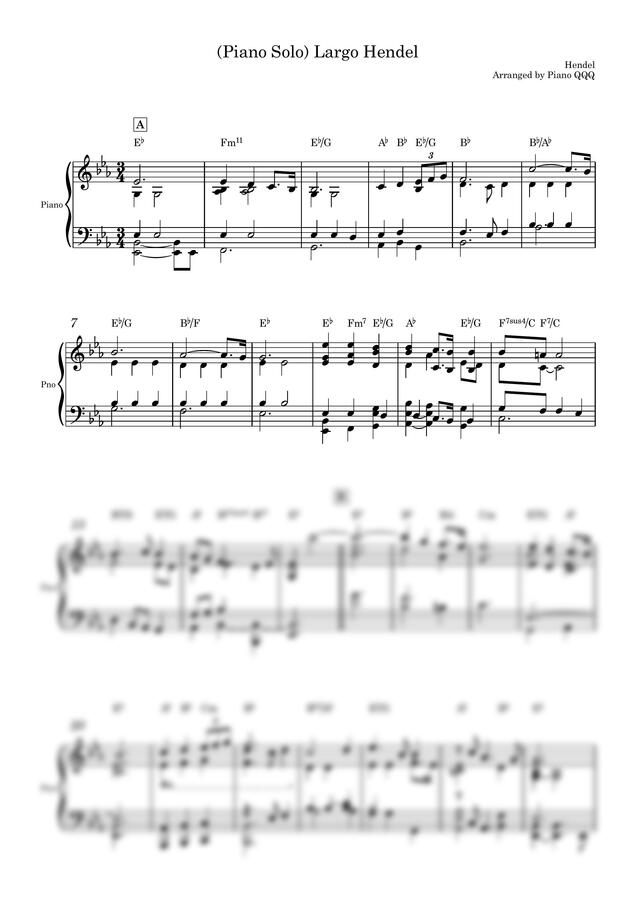악보 > G.F.Handel (헨델) - Largo (피아노 솔로) by Piano OOO