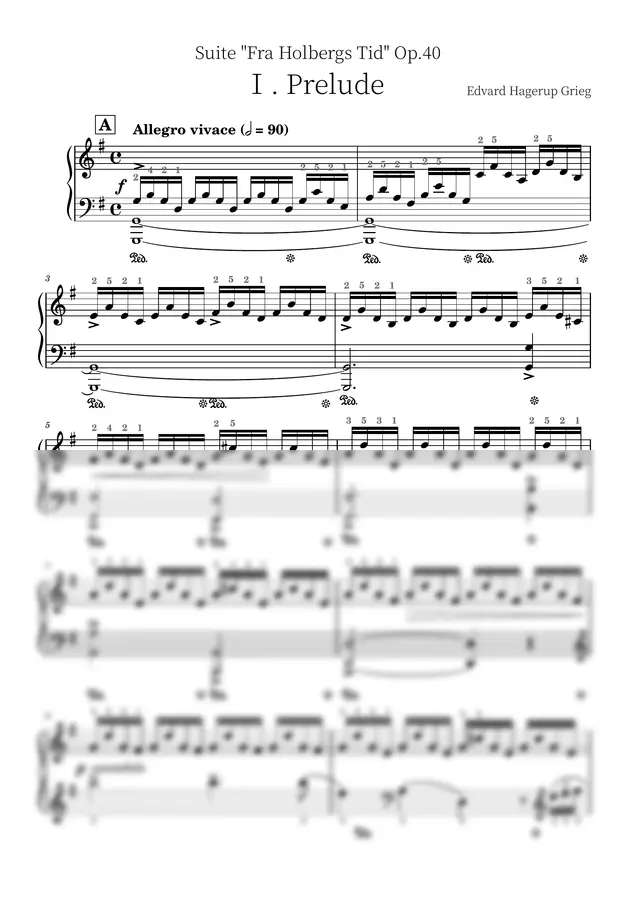 Edvard Hagerup Grieg - Holberg Suite "Prelude" Op.40 No.1 (指番号入り)