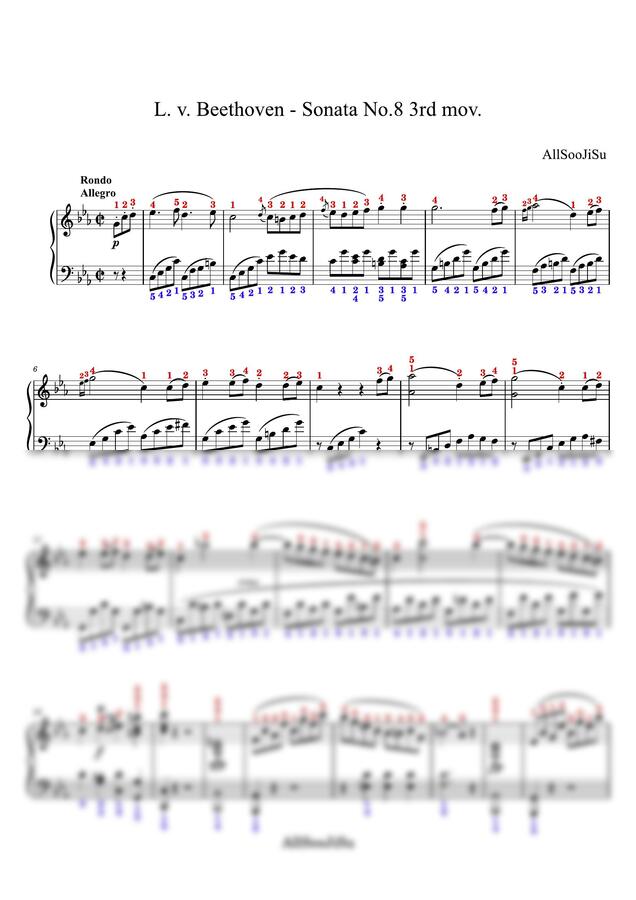 L.V.Beethoven (베토벤) - Piano Sonata No.8 3rd mov. (비창 3악장) (손가락번호) by AllSoo지수0