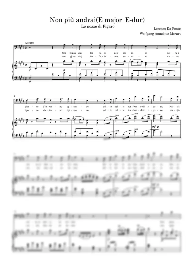 Wolfgang Amadeus Mozart - Non più andrai, farfallone amoroso [with accompaniment MP3]   E major_E-dur  You Shall Go No More, Amorous Butterfly
