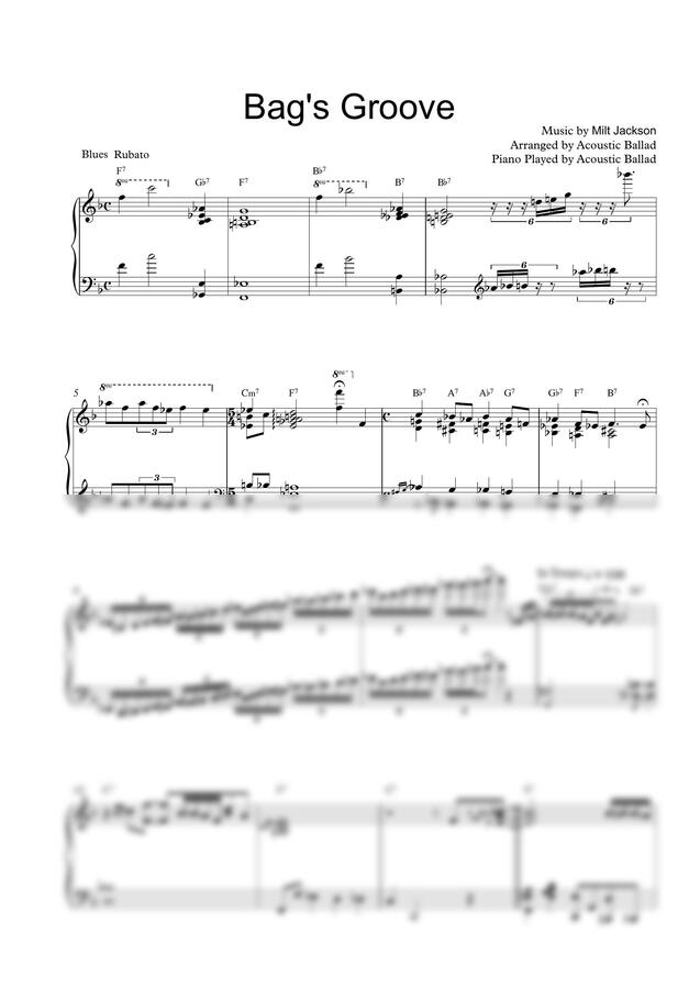 악보 > Milt Jackson Bag's Groove (솔로 피아노 버전) by 어쿠스틱 발라드 Acoustic Ballad