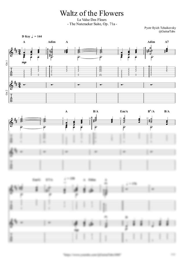 Pyotr Ilyich Tchaikovsky(차이코프스키) - Waltz of the Flowers(Duet) by GuitarTabs0