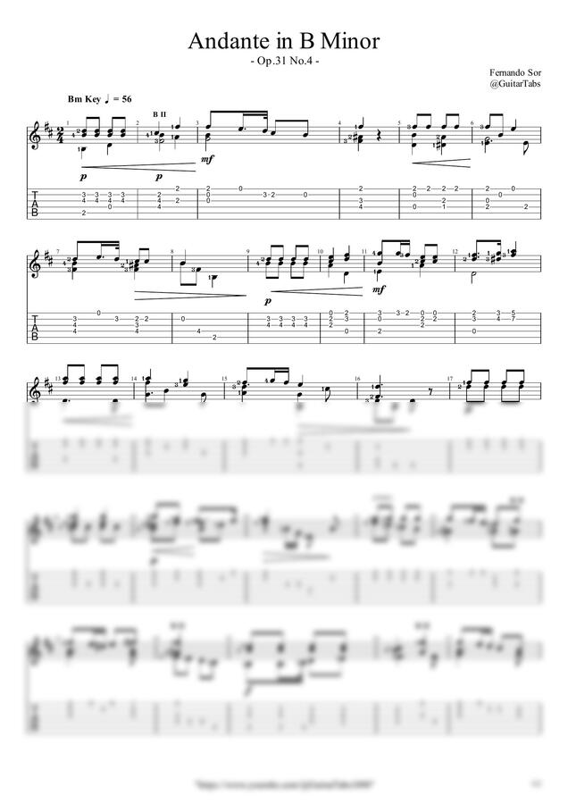 F. Sor - Andante in B Minor(Op.31 No.4) by GuitarTabs0