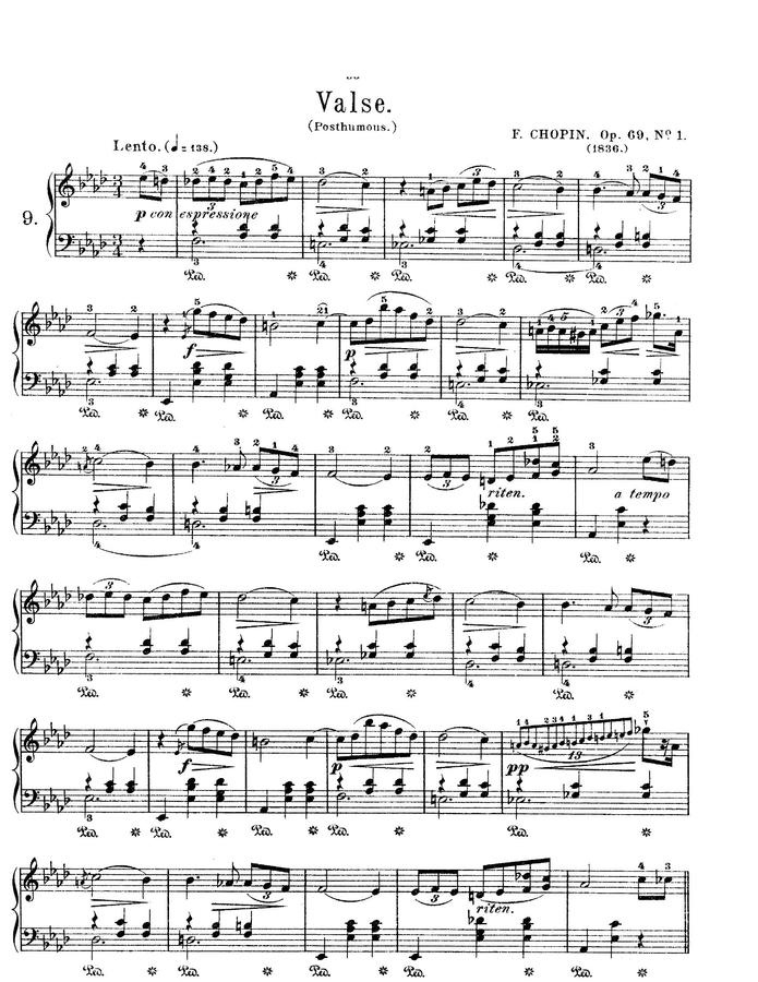 악보 > F. Chopin (쇼팽) Waltz No.9 In A Flat Major 'L`Adieu' (이별의 왈츠)