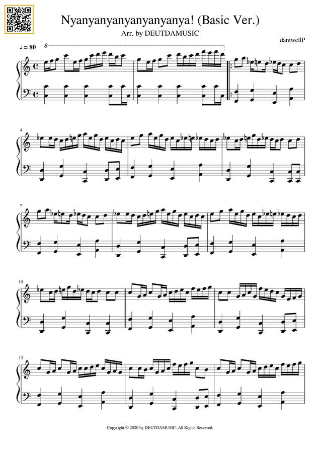 악보 Daniwellp Nyanyanyanyanyanyanya 냥캣송 쉬운 악보 By Deutdamusic