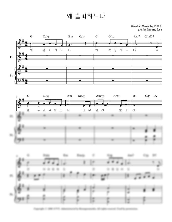 최택헌 - 왜 슬퍼하느냐 G key (플룻/스트링 편곡) by 클린피아노0