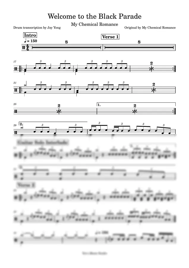 My Chemical Romance - Welcome to the Black Parade (Full Drum Score)