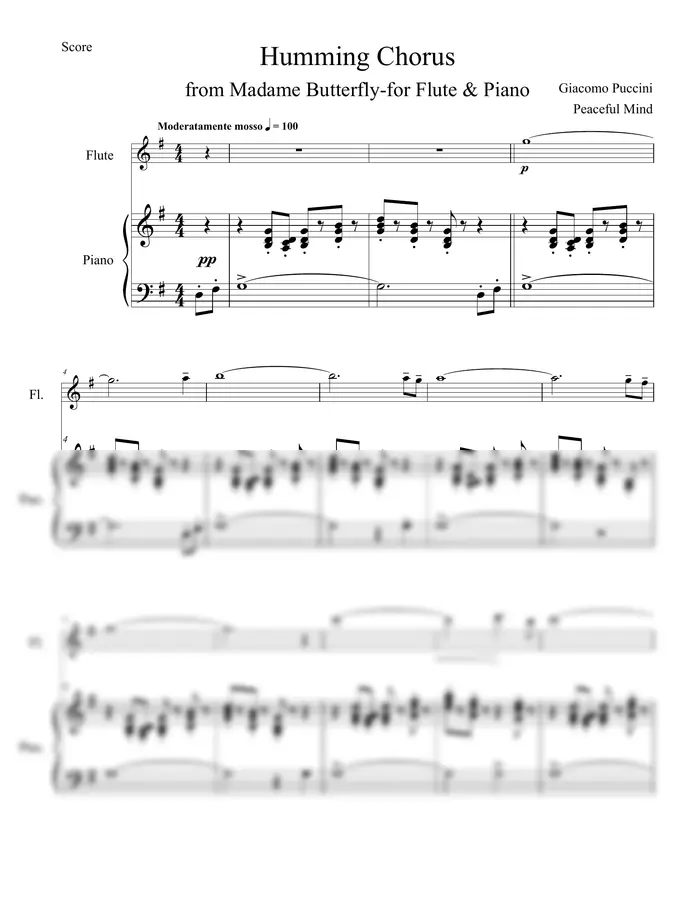 Giacomo Puccini/Peaceful Mind - 허밍 코러스 for Flute & Piano in G
