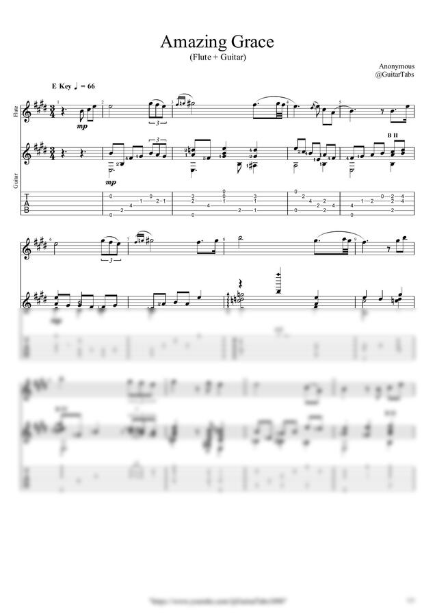 Anonymous - Amazing Grace (Flute+Guitar) by GuitarTabs0