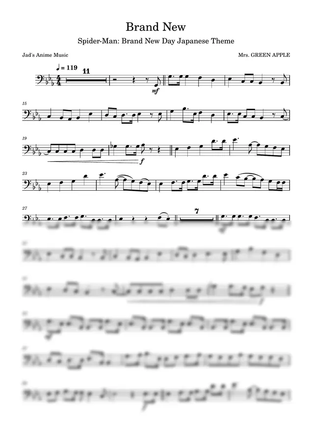 Mrs. GREEN APPLE - Brand New (Trombone) by Jad's Music Vault 1p 미리보기