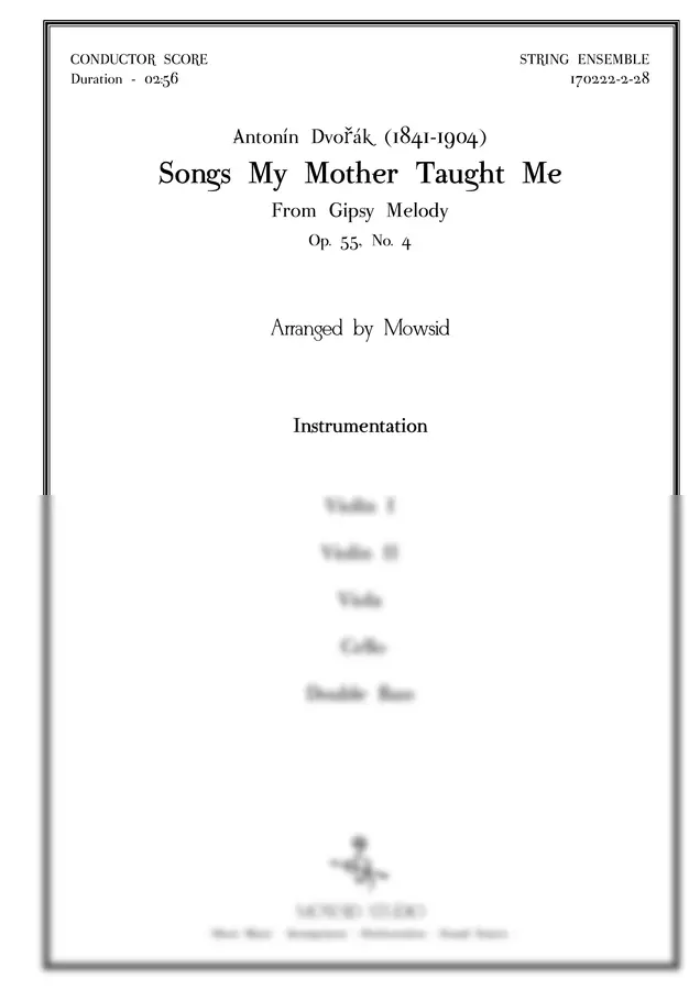 Antonín Dvořák - Songs My Mother Taught Me (현악 앙상블 버전 / 총보) (170222-2-28)