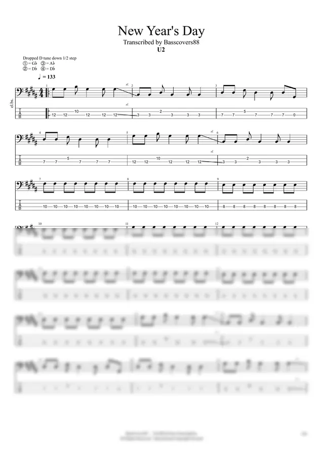 U2 - New Year's Day (Bass TAB Pack · PDF + GP + MIDI + MP3)