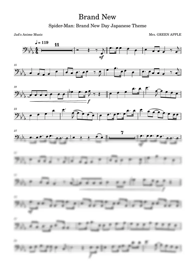 Mrs. GREEN APPLE - Brand New (Double Bass) by Jad's Music Vault 1p 미리보기