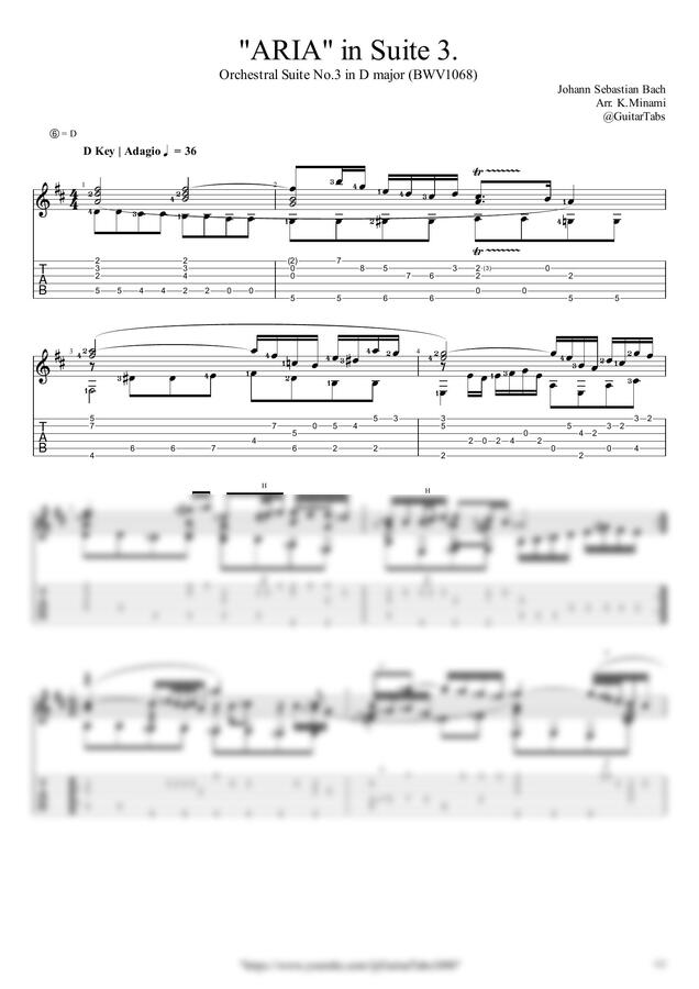 J.S. Bach - ARIA in Suite 3.(Air On G String, BWV1068) by GuitarTabs0