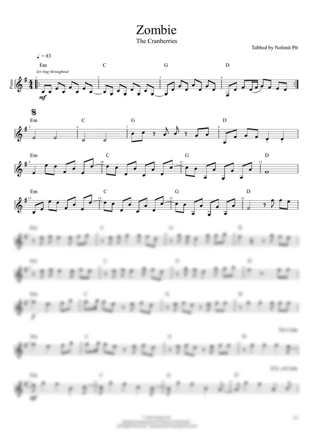 The Cranberries - Zombie (Piano)