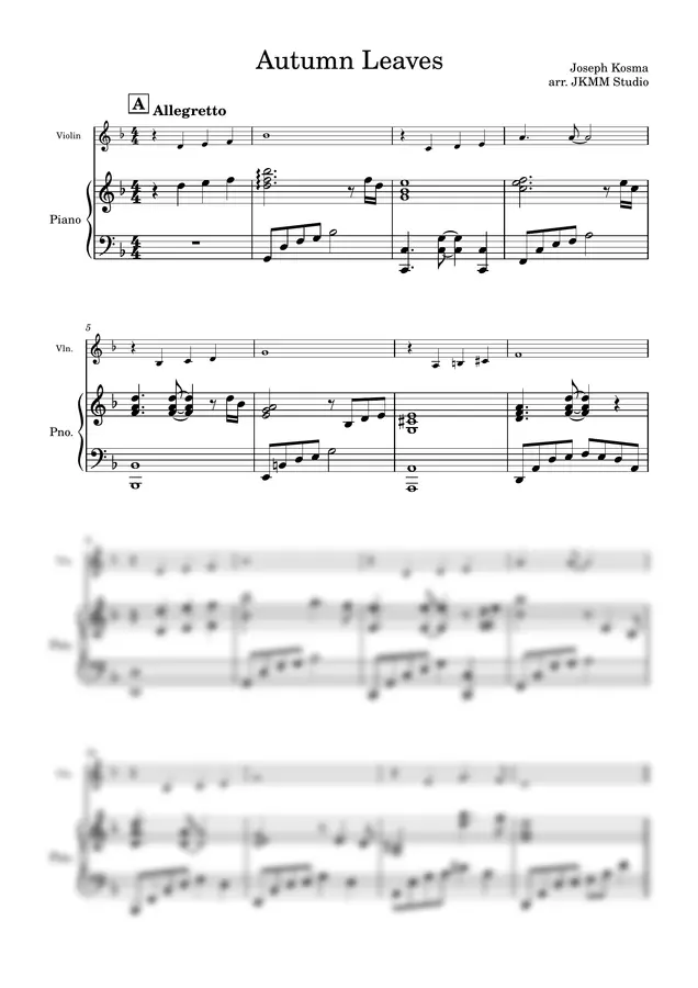 Joseph Kosma - Autumn Leaves (Violin & Piano)