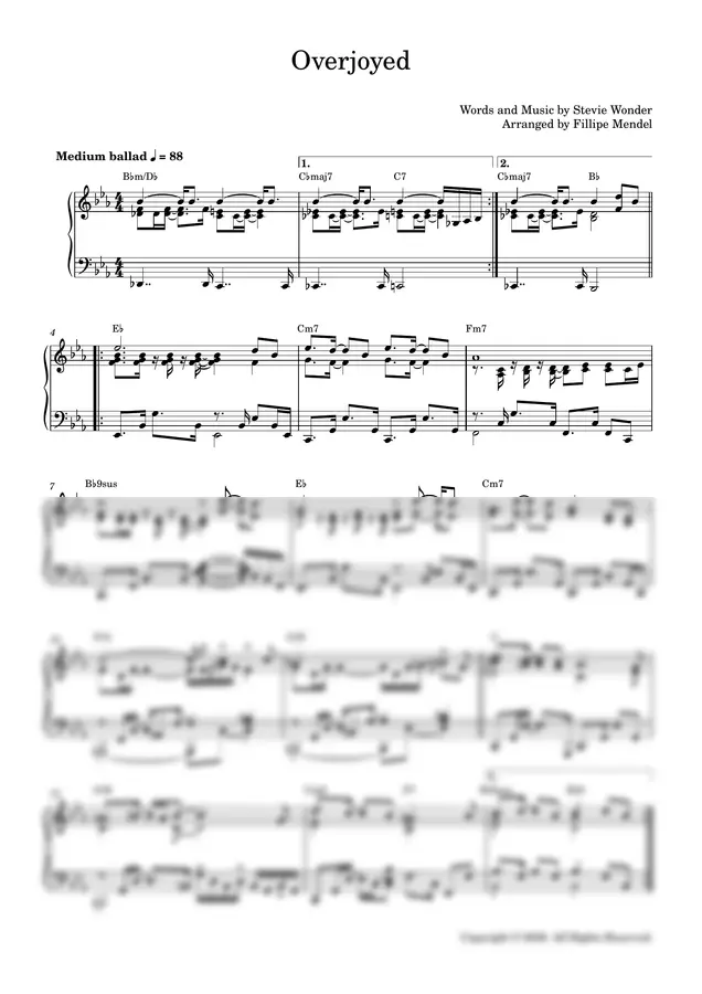 Words and Music by Stevie Wonder Arranged by Fillipe Mendel - Overjoyed