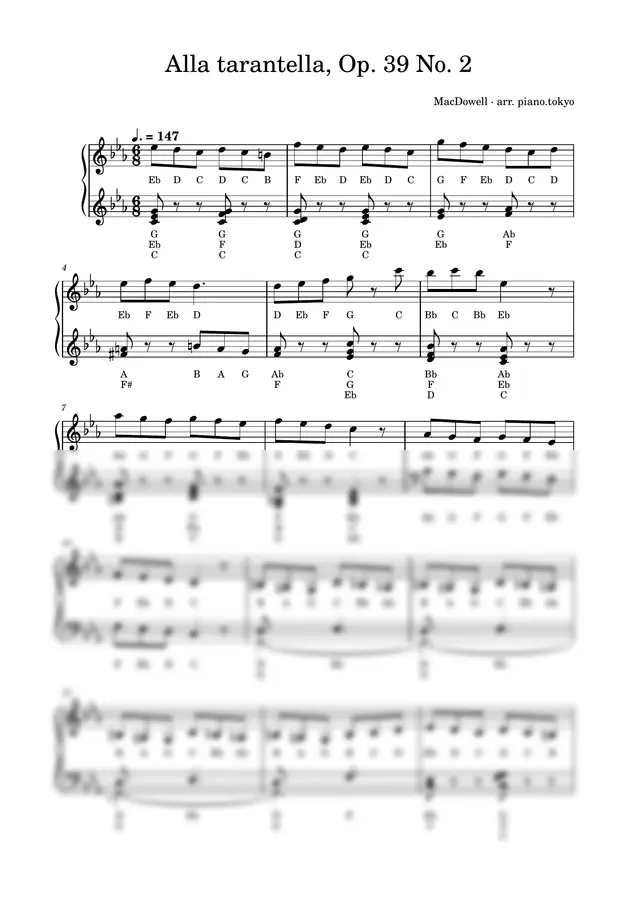 MacDowell - Alla tarantella, Op. 39 No. 2 (Easy Piano with Letter Notes (C-D-E))