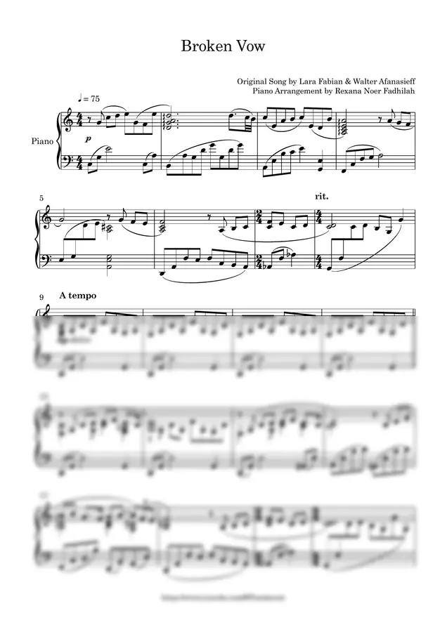 Lara Fabian - Broken Vow (Piano Arrangement)