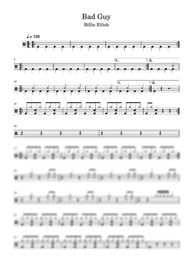 Billie Eilish - Bad Guy (Easy Drum Sheet)