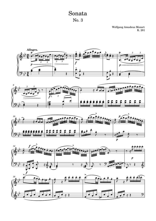 악보 > W.A.Mozart (모차르트) Piano Sonata (피아노 소나타) No. 3, K. 281 by 강우현
