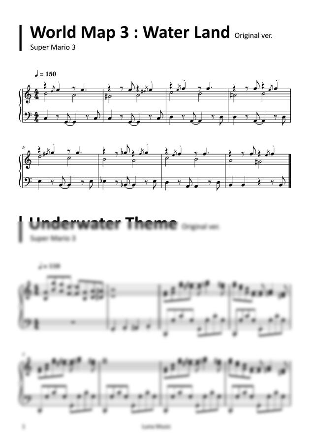 슈퍼마리오 3 OST - 월드맵 3 : Water Land + Underwater Theme  + You Died! + Game Over [원곡 악보] by 루나뮤직0