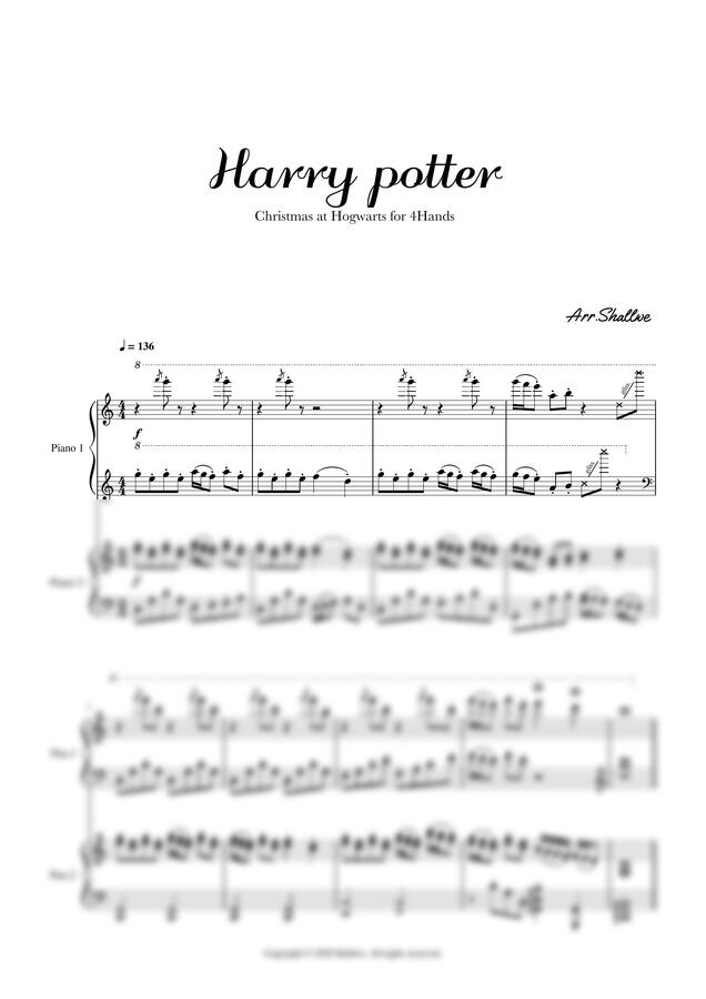 악보 > Harry Potter OST Christmas at Hogwarts (4 Hands) by Shallwe