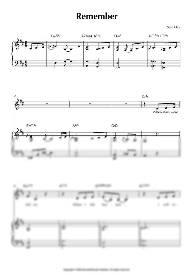 Sam Ock - Remember (원곡3단악보) by 보니랑0