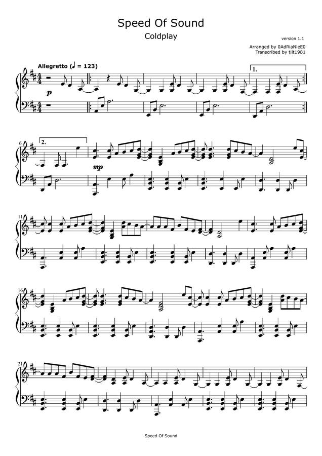 악보 > Speed Of Sound Coldplay (콜드플레이)
