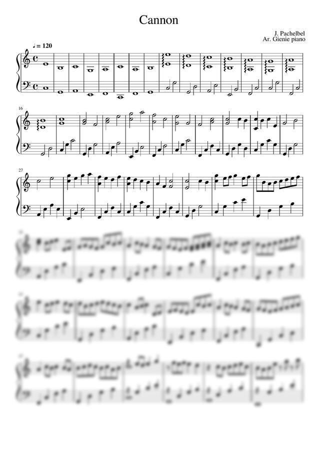 J. Pachelbel (파헬벨) - 캐논 변주곡 (쉬운 악보) by gieniepiano0
