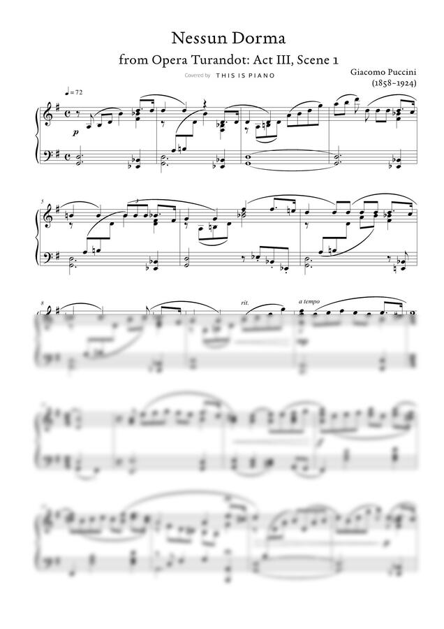 G. Puccini (푸치니) - Nessun Dorma (공주는 잠 못 이루고) (오페라 투란도트, 중급 악보) by THIS IS PIANO0