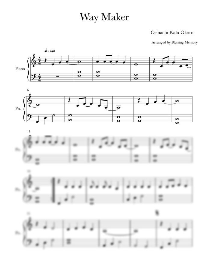 Osinachi Kalu Okoro - 큰 길을 만드시는 주 (Way Maker) (매우 쉬운 악보) by Blessing Memory0