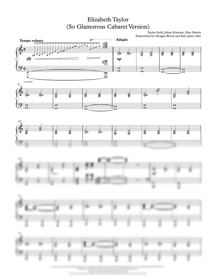 Taylor Swift - Elizabeth Taylor (So Glamorous Cabaret Version) (Piano Accompaniment)