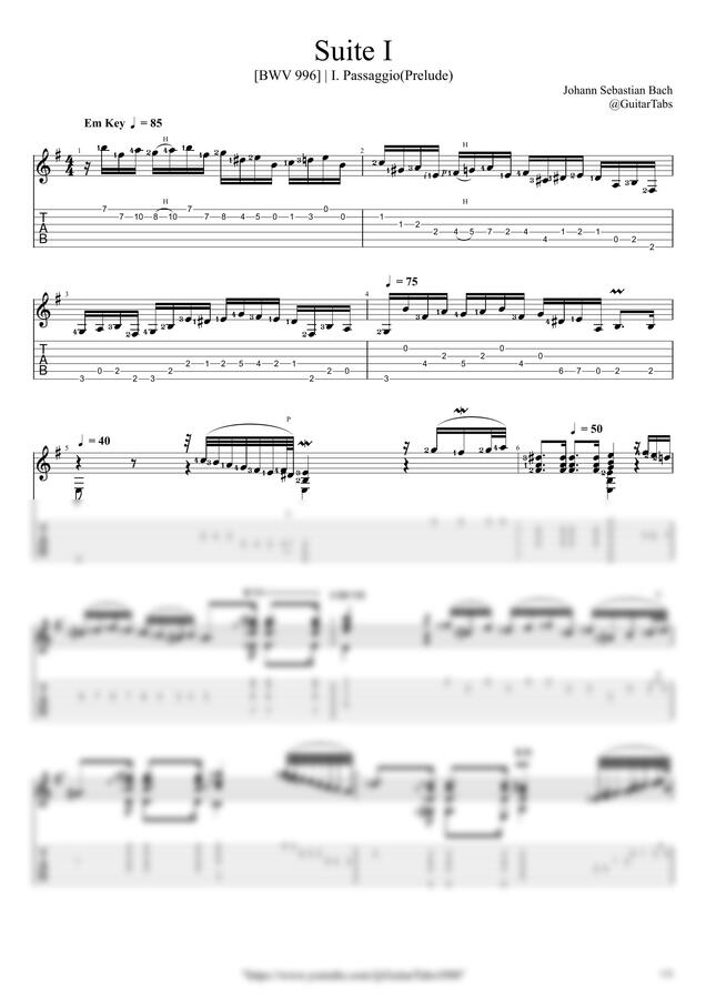 J.S. Bach - Suite I(BWV 996) - I.Passaggio(Prelude) by GuitarTabs0