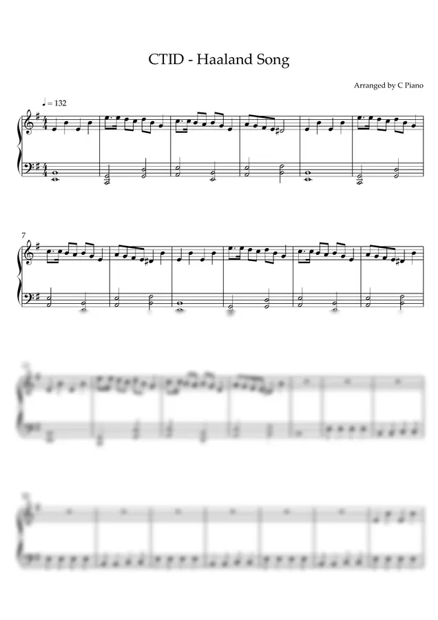 Arranged by C Piano - CTID - Haaland Song (Easy Version)