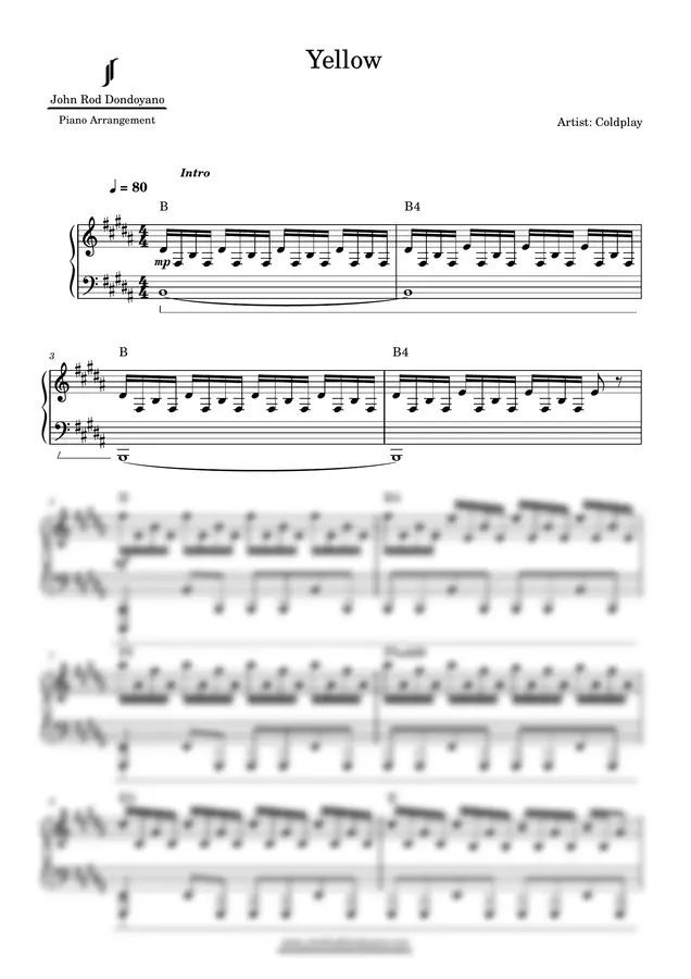 Coldplay - Yellow (PIANO SHEET)
