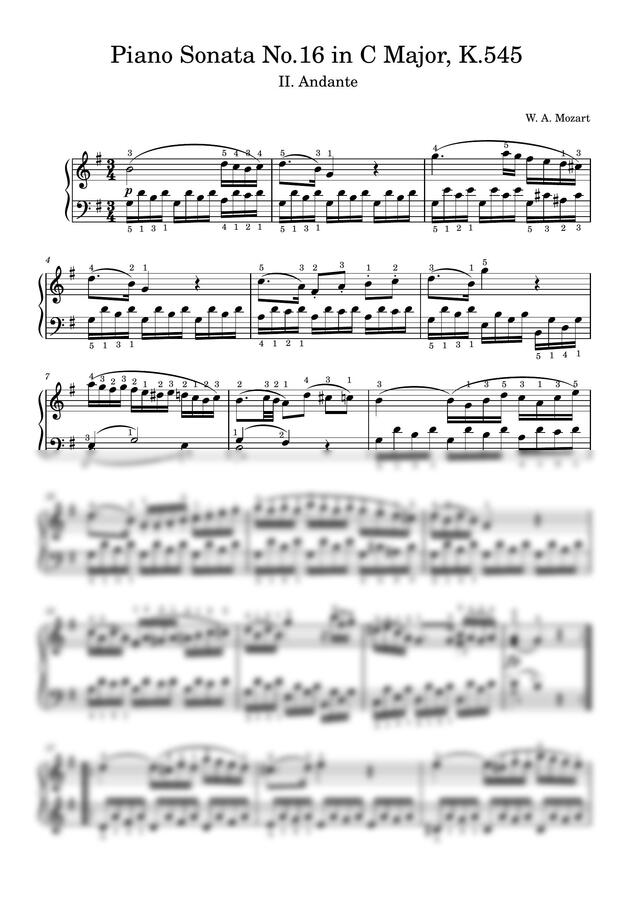 W.A.Mozart - Piano Sonata No.16, K.545 2nd mov./모차르트 피아노 소나타 16번 K.545 2악장 (손가락 번호) by 키키정0