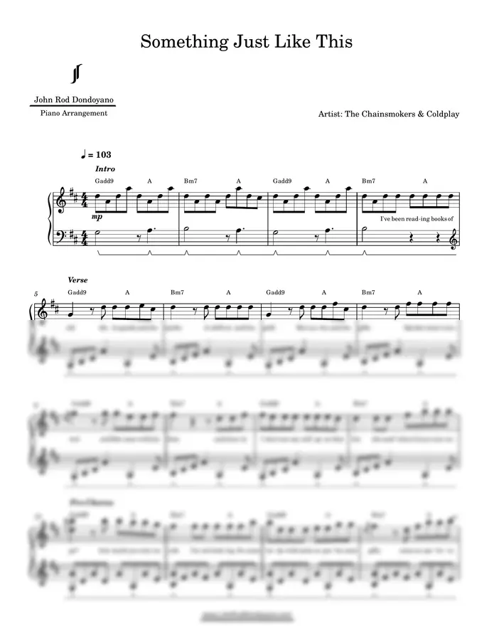 The Chainsmokers & Coldplay - Something Just Like This (PIANO SHEET)