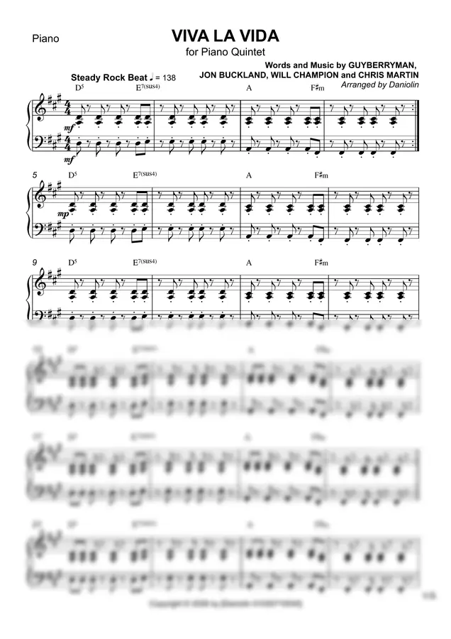 콜드플레이 - Viva La Vida (String Ensemble) by Daniolin 1p 미리보기