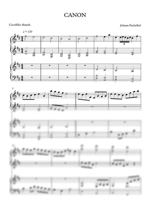 J. Pachelbel (파헬벨) - 캐논 변주곡 (4 hands, 어려운 악보, 재즈버전) by 코코엘리0