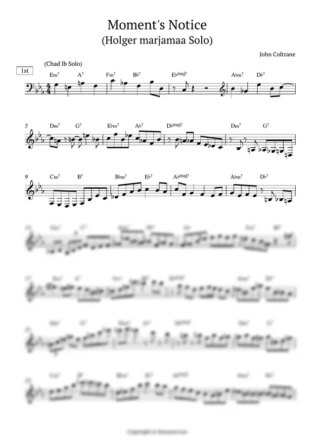 John Coltrane - Moment's Notice Holger Marjamma 피아노 솔로