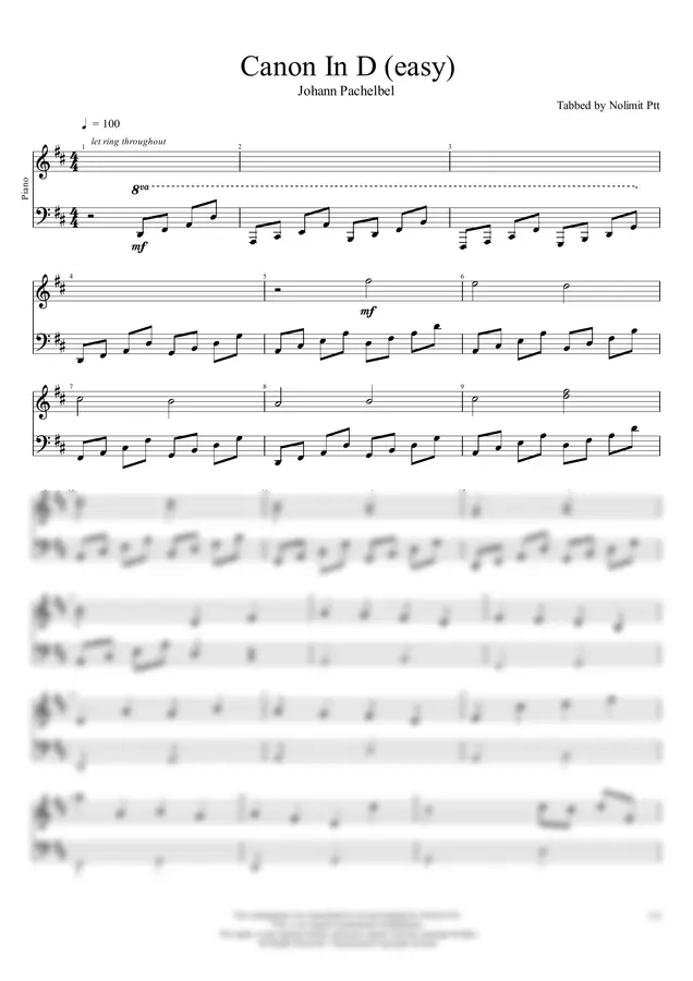Johann Pachelbel - Canon in D (easy) (Piano)