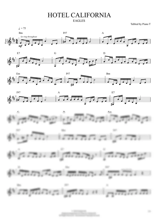 EAGLES - HOTEL CALIFORNIA (Piano)