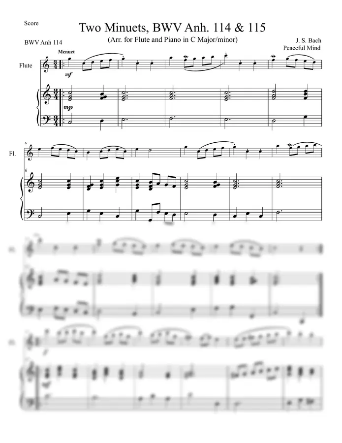 J. S. Bach - Two Minuets, BWV Anh. 114 & 115 - Arr. for Flute and Piano in C Major & minor