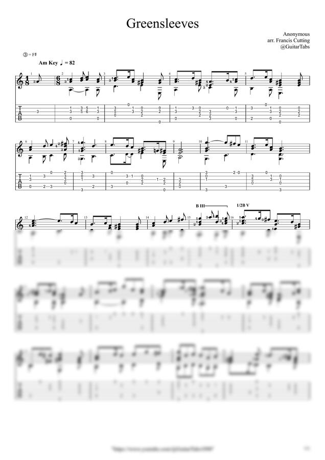 Anonymous - Greensleeves (arr. Francis Cutting) by GuitarTabs0