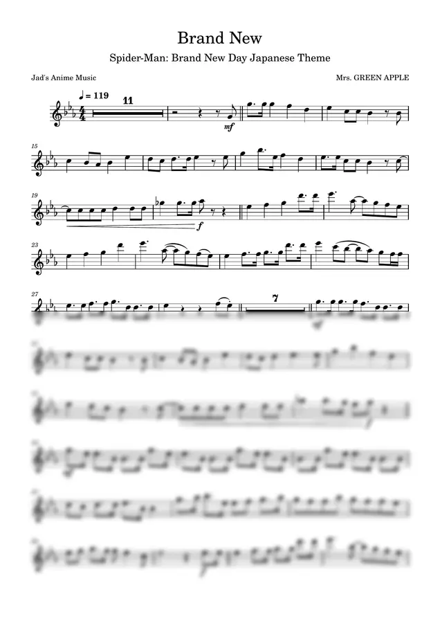 Mrs. GREEN APPLE - Brand New (Violin) by Jad's Music Vault 1p 미리보기