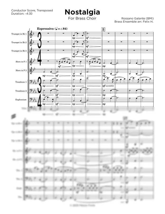 Rossano Galante - Nostalgia (for Brass Choir) (Score and Parts)