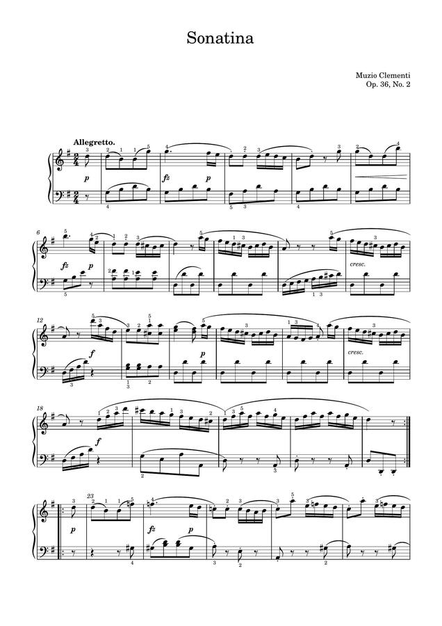 M.Clementi (클레멘티) - Piano Sonatine (피아노 소나티네) Op. 36, No. 2 (손가락 번호 포함) by 강우현0