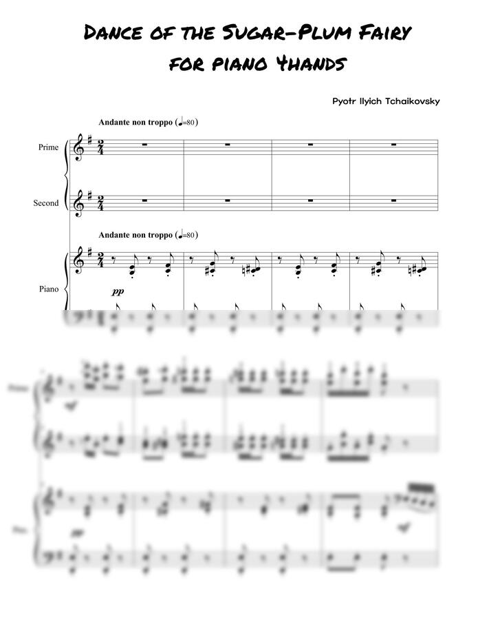 차이코프스키(Tchaikovsky) - 호두까기인형, "사탕요정의 춤" 피아노 포핸즈 (Dance of the Sugar-Plum Fairy)for piano 4hands (난이도 중상)